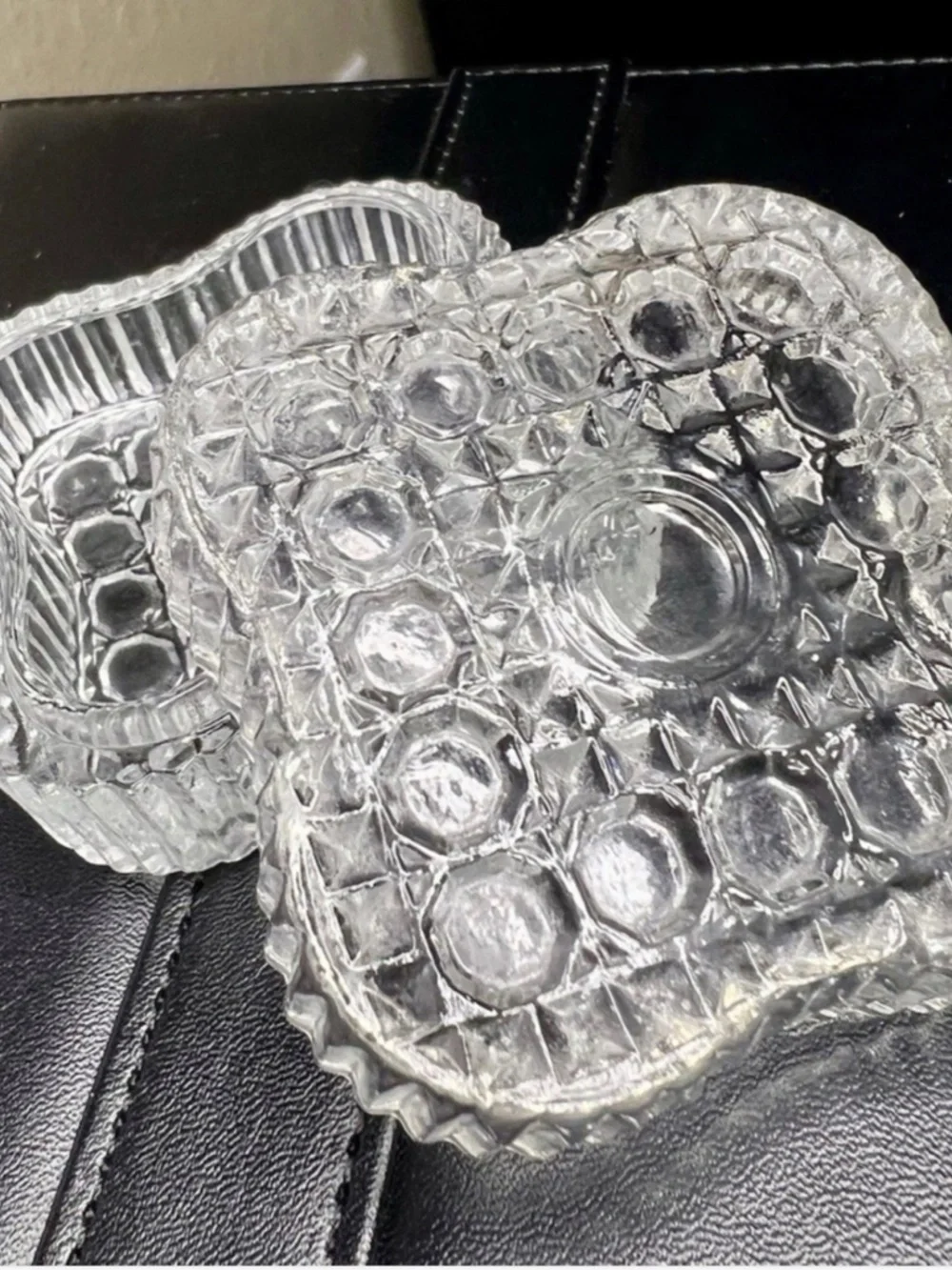 Vintage Square Cut Glass Jewelry Trinket Vanity Ring Box 2 ½”